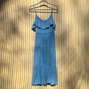 Old Navy Blue Chambray Denim Off Shoulder Ruffle Tiered Midi Dress Size Medium